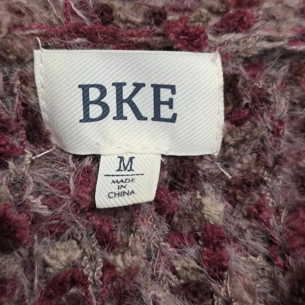 BKE Burgundy Open Knit Cardigan Women’s Medium Fringe Hem